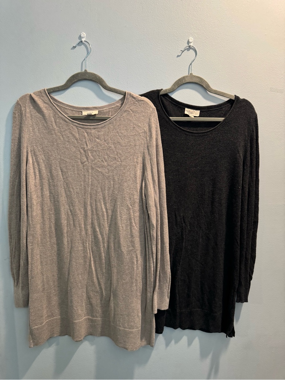 LOFT Light Gray and Black Crewneck Sweater Duo size women’s large